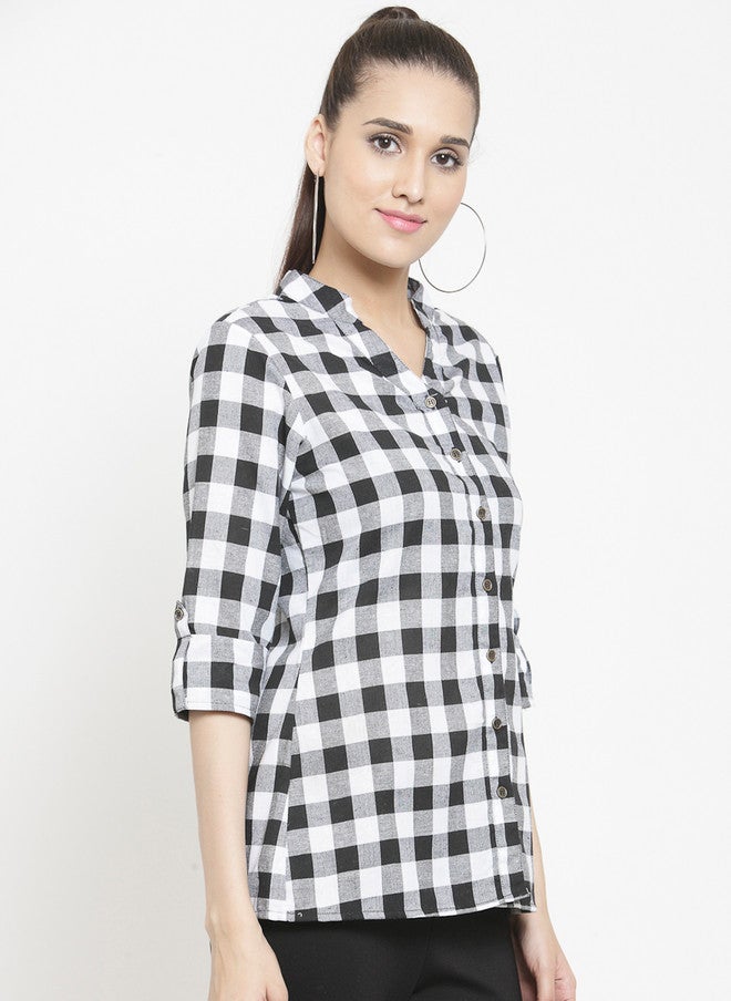 Indietoga Checked Slim Fit Mandarin Collar Casual Cotton Shirt - Image 3